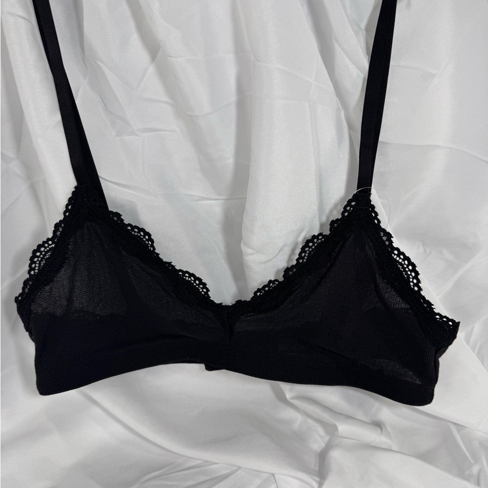 aerie Black Lace Trim Bralette - Sheer Panel Comfort